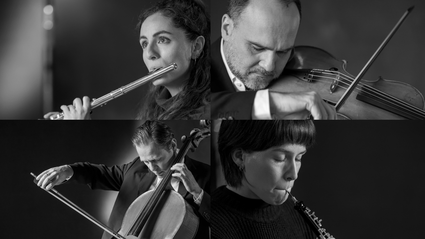 Black and white images of Marta, Max, Eric and Katherine