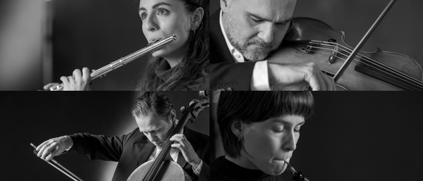 Black and white images of Marta, Max, Eric and Katherine