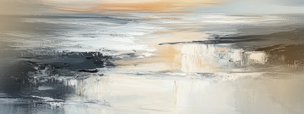 Abstract painting of a misty sun setting over a Irish beach.