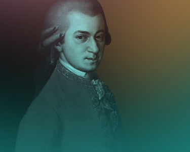 A portrait of Mozart with the 25/26 Season branding overlay.