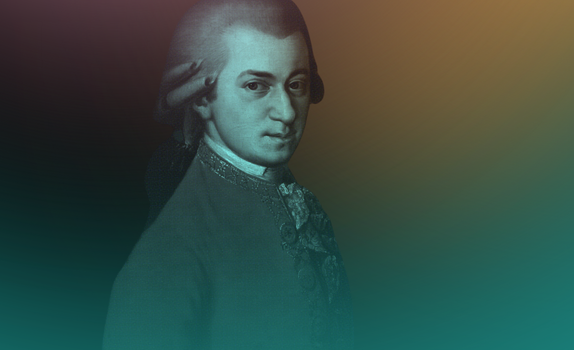 A portrait of Mozart with the 25/26 Season branding overlay.