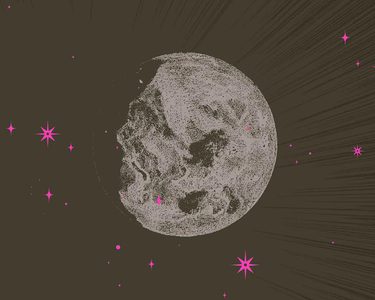 An illustration of a moon and pink stars
