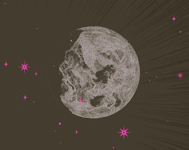 An illustration of a moon and pink stars