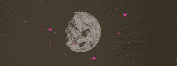 An illustration of a moon and pink stars