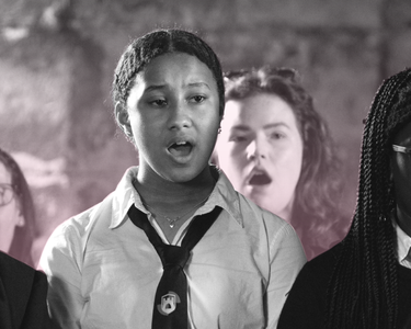 3 members of the Craigmillar youth choir sing, they wear school unirom.