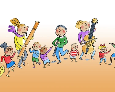 Illustration of musicians and children
