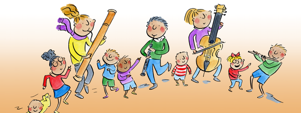 Illustration of musicians and children