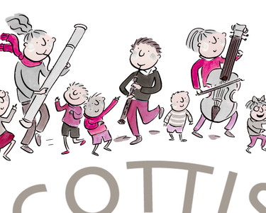 Illustartion of musicians with children dancing around them as they play