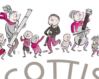 Illustartion of musicians with children dancing around them as they play
