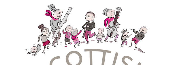 Illustartion of musicians with children dancing around them as they play