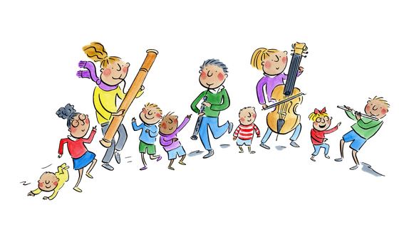 A colourful illustration of Big Ears Little Ears players and participants.