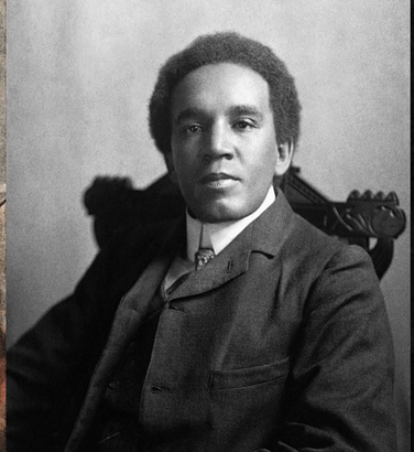 Two Black men (the first an 18th century gentleman, the second in a formal Edwardian suit) and a black woman in profile