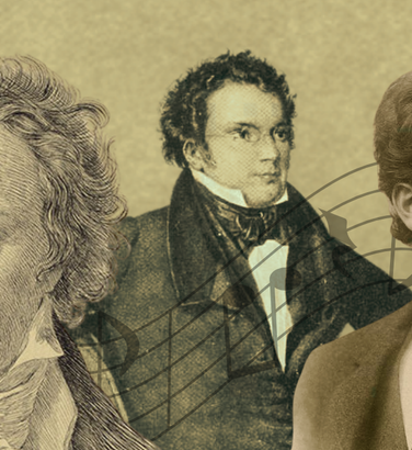 Beethoven, Schuber tt and Mahler illustarrated from left to righ.
