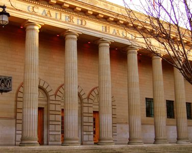 Caird Hall pillars in sunlight