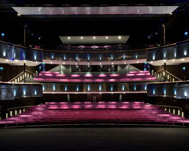 The auditorium of the Beacon Arts centre in Greenock, photographed from the stage.